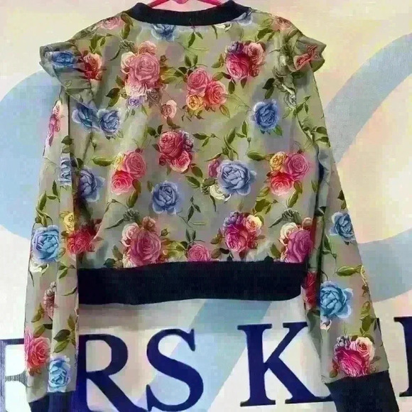 NWOT Wonder Nation Girls long sleeve zip up with flowers - Picture 7 of 7